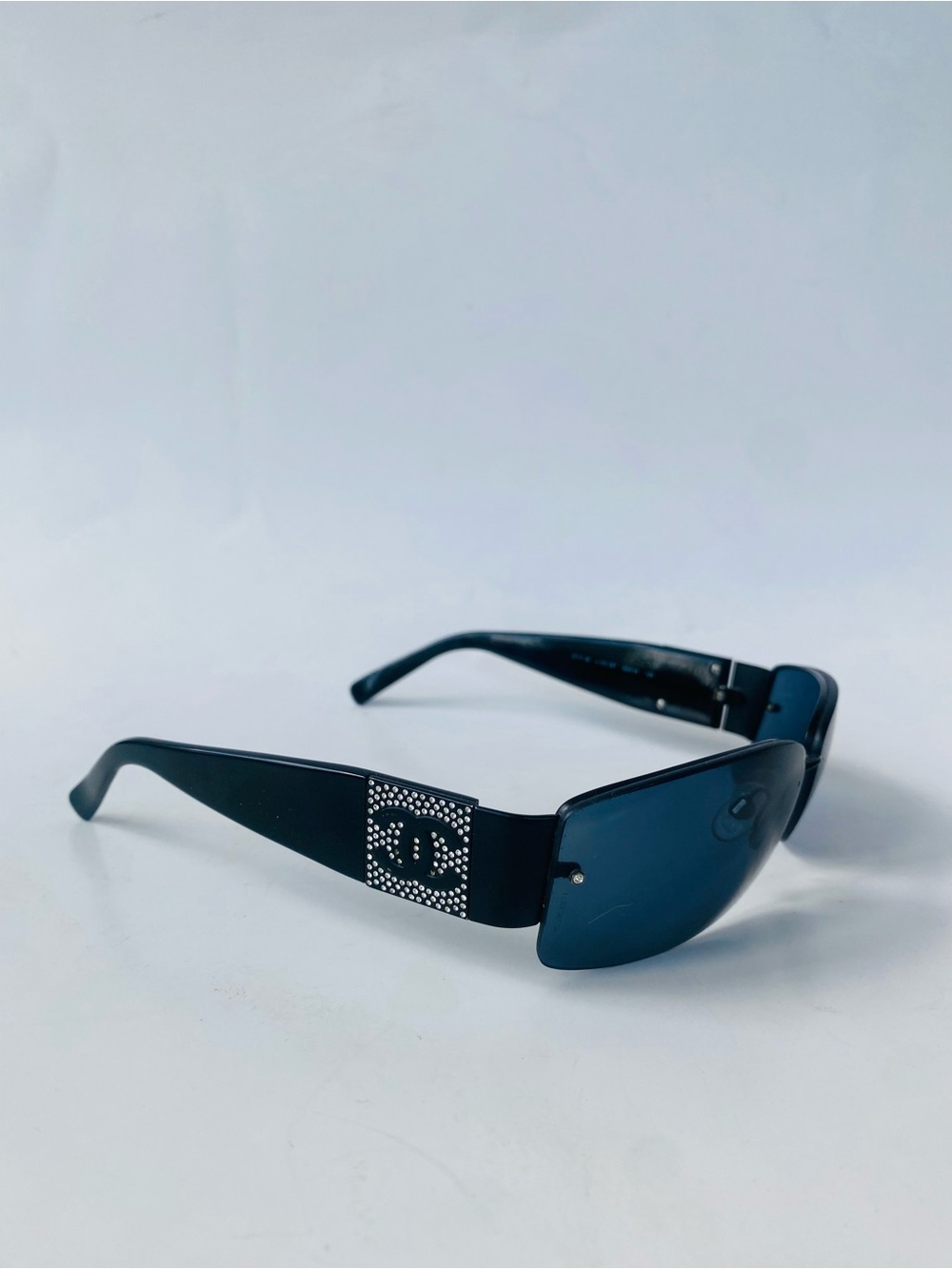 CHANEL 4117b Black Frame Sunglasses with Black Lenses and Crystal CC Accent